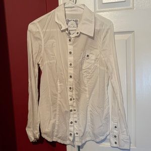 Guess button down fashion embroidered top